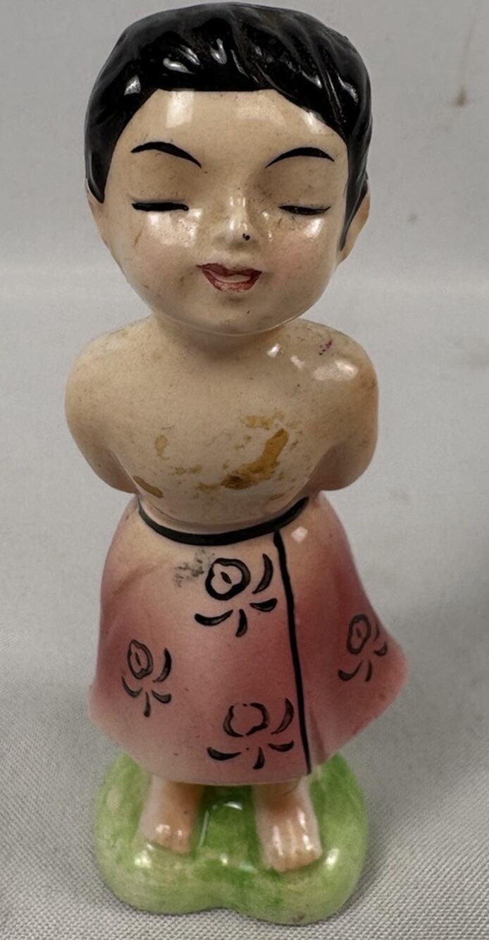 Vintage Japanese Ceramic Girl Figurine Hand Painted Maid In Japan